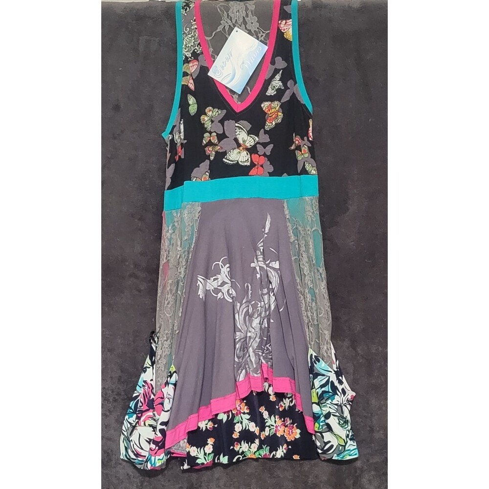 NWT Seven Waves Teal and Gray Butterfly Dress Womens Size 1